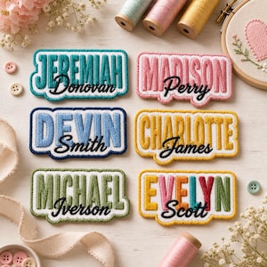 Personalized Fabric Embroidered Name Patch, Custom Bubble Name Patch, Iron On Sew On Kids Backpack Jacket Bag Patch, Baby Applique