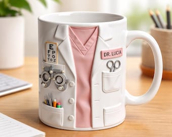 Personalized Optometrist Mug Gift, Custom Name Eye Doctor Coffee Cup, Phoropter Design, Gift for Optometrist Her