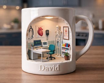 Personalized Doctor Mug Gift, Custom Name Medical Office Coffee Cup, Anatomy Clinic Design, Gift for Doctor Him Her