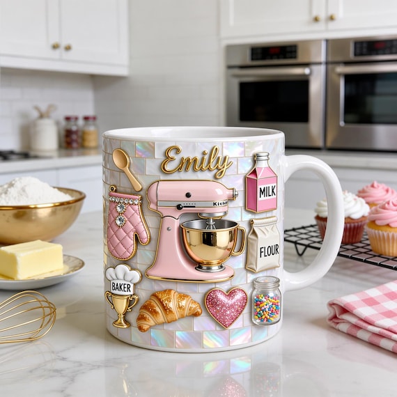 Personalized Baking Mug, Custom Baker Gift, Baking Lover Mug, Gift for Baker, Pastry Lover Gift, Kitchen Baking Coffee Cup