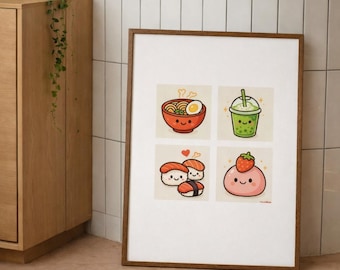 Kawaii Japanese Food Print Poster: Ramen, Sushi, Mochi (Digital Download), Wall Art