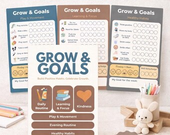 Routineschema voor kinderen | Dagelijkse verantwoordelijkheden, gewoonten en doelen (pdf, canva-sjabloon)