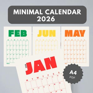 Calendrier 2026 imprimable | Téléchargement PDF | Modèle d'agenda annuel | Calendrier pour la maison et le bureau | A4 image 3
