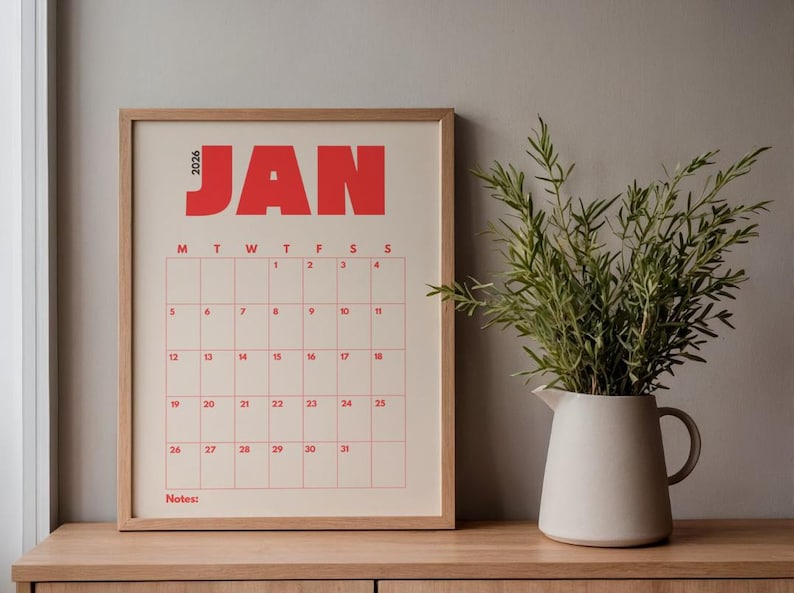 Calendrier 2026 imprimable | Téléchargement PDF | Modèle d'agenda annuel | Calendrier pour la maison et le bureau | A4 image 6