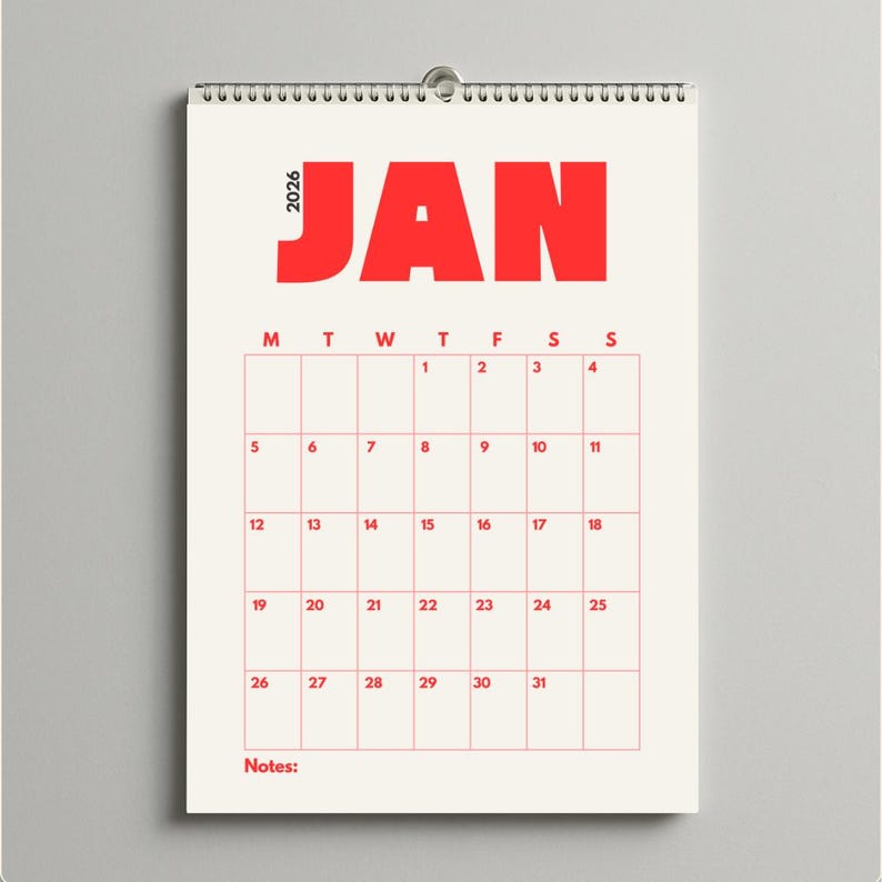 Calendrier 2026 imprimable | Téléchargement PDF | Modèle d'agenda annuel | Calendrier pour la maison et le bureau | A4 image 1