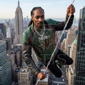 Superheldenparodie leren jas | Groen-zwarte streetwearjas met krokodillenprint en gouden biezen langs geborduurde hennepbladeren | Snoop Dogg