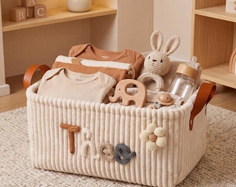 Personalisierter Baby-Erinnerungskorb, Kinderzimmeraufbewahrung mit benutzerdefiniertem Namen, Babyparty-Geschenkbox, Neugeborenen-Geschenkset, Babyraum-Organizer, Baby-Windeltasche