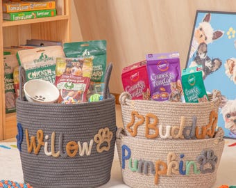 Personalized Cotton Rope Pet Toy Basket, Custom Name Storage