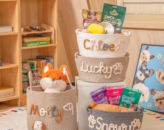 Personalized Pet Toy Basket | Custom Cotton Rope Storage