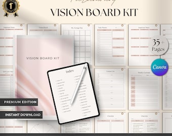 Vision Board Kit, Digital Vision Board Printable, Goal Setting Planner, Manifestation Template, Law of Attraction, Dream Life Planner