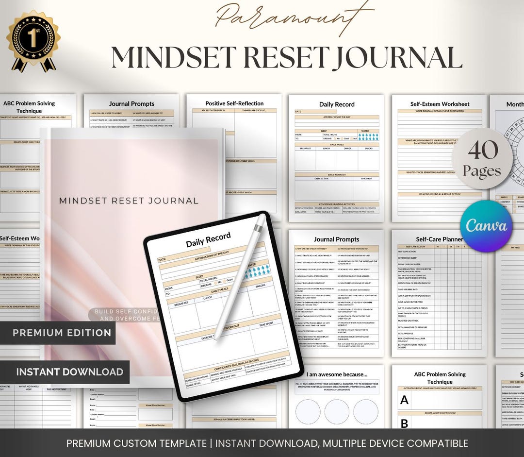 Mindset Reset Journal | Self Growth Printable Workbook for Positive ...