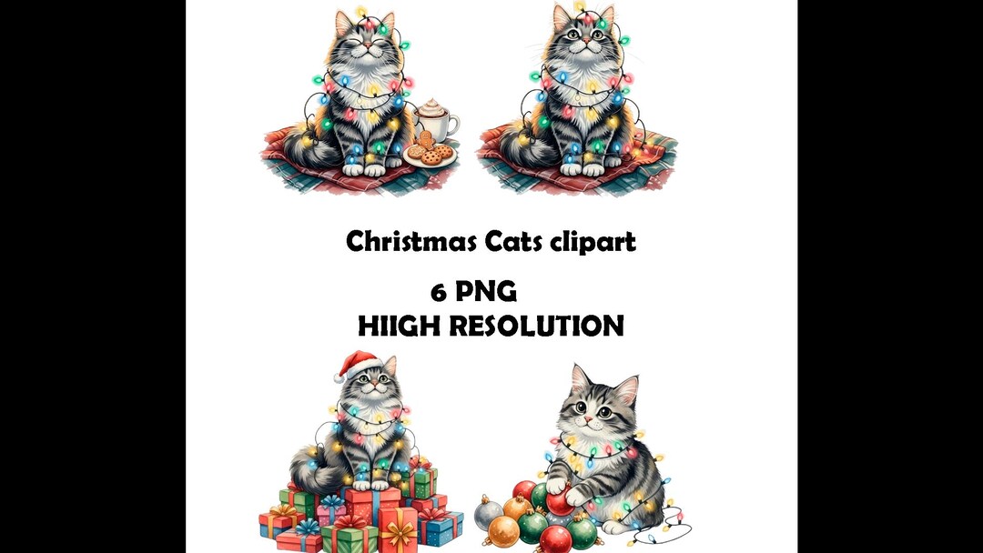 Christmas Cats Clipart PNG Bundle | Charming Kittens in Festive Lights ...