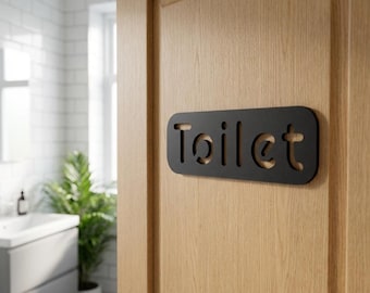 Toilet Sign – Modern Bathroom Door Plaque or Wall Label – Black