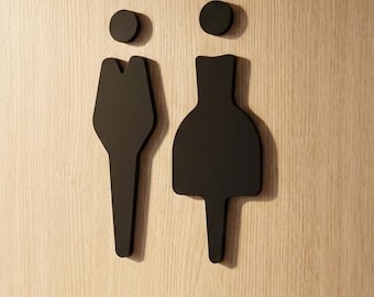 Modern Matte Black Acrylic Male Female Toilet Door Sign – Bathroom WC Symbol