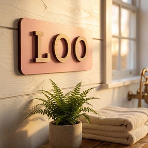 Pastel Pink Loo Sign, 3D Birch Wood Restroom Door Plaque, Home and Business, Various sizes