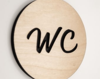 WC Bathroom Door Sign: Modern Minimalist Plaque (9.5cm)