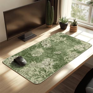 Vintage bloemenmuismat | Groene botanische kunst | Klassiek bureaucadeau | Groen esthetisch cadeau voor werkplekdecoratie