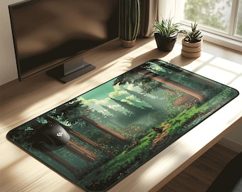 Retro Waldweg Schreibtischunterlage | Pixel Abenteuer Geschenk | XXL Gaming Pad | Spielinspirierte Natur | Lofi-Vibes