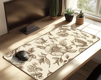 Alfombrilla de escritorio botánica color sepia / Decoración floral vintage para el espacio de trabajo