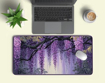 Wisteria Garden Gift Desk Mat | Extended Mouse Pad | Soft Lavender Bloom Pad | Purple Aesthetic Workplace Decor