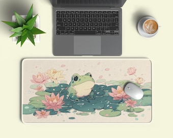 Kawaii Frog Desk Mat – Pastel Pond Mouse Pad Extra Large XXL Gaming Mousepad
