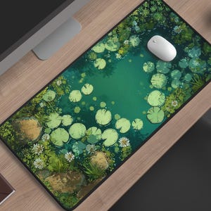 Podkładka na biurko Lily Pad Pond – zielona dekoracja do gier Kawaii