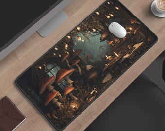 Mushroom Cottage Deskpad – Witchy Forest Night Scene