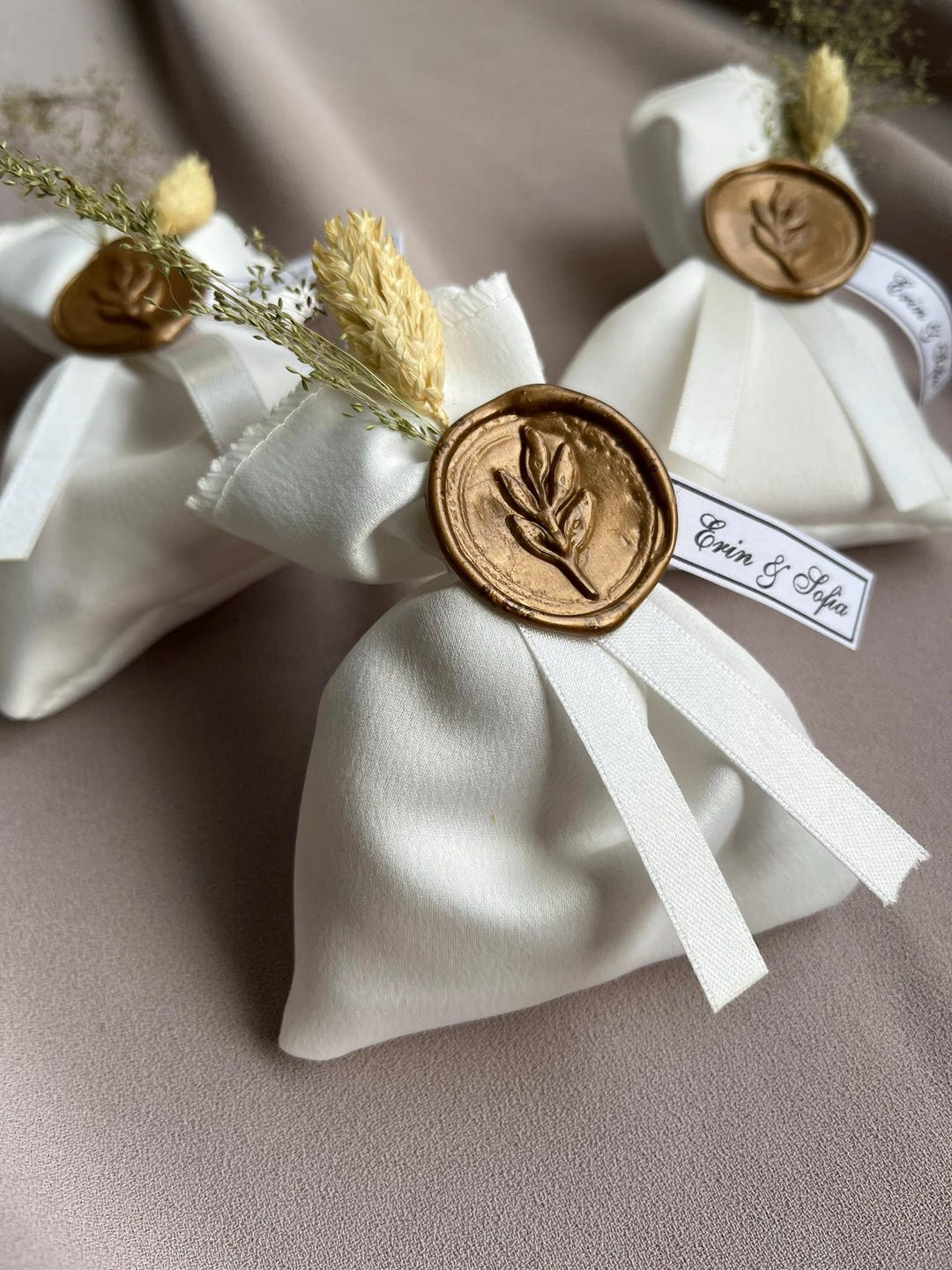 Wax Seal Wedding Favor Bag – Personalized Guest Gift – Dried Flowers ...