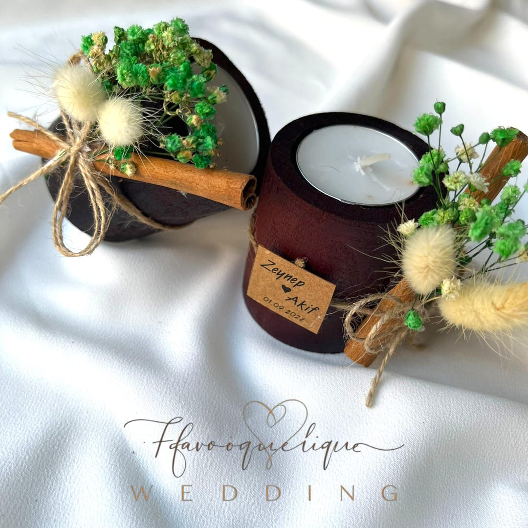 Personalized Rustic Wedding Favor Candle, Wooden Candle With Cinnamon ...