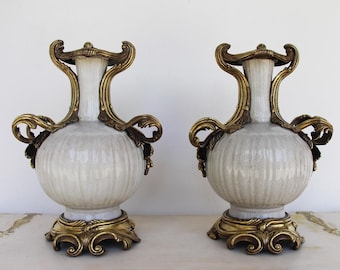 A Antique Pair of Louis XV Gilt Bronze Ormolu Mounted Chinese Celadon Porcelain Vases