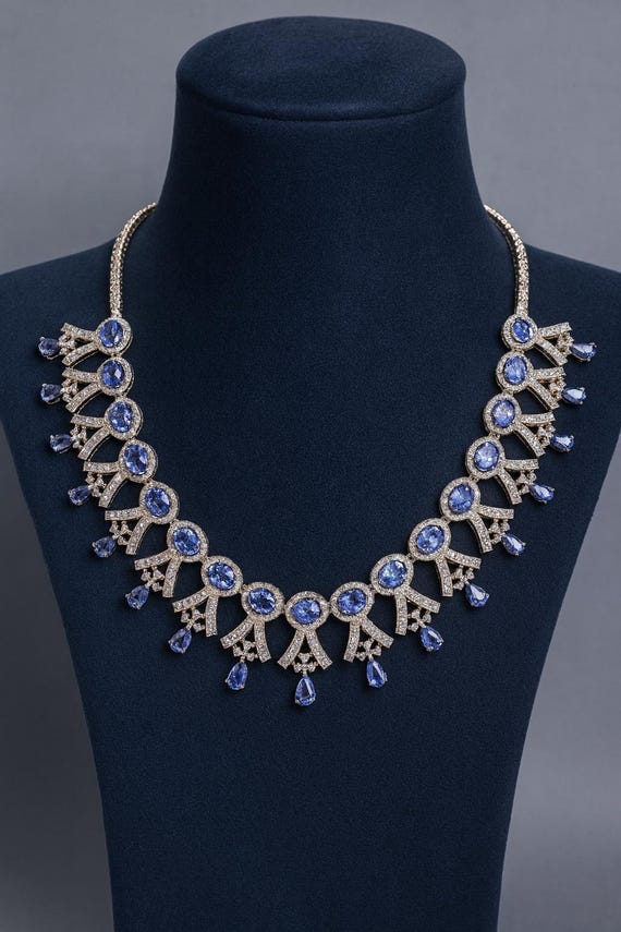 Handmade Tanzanite & Diamond Necklace | 18K White Gold Bridal Jewelry