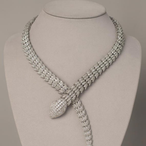 74ct Emerald Cut Diamond Tennis Necklace | 18K White Gold Riviera Choker