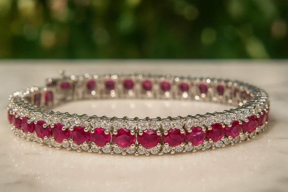Diamond & Ruby Tennis Bracelet, 14K White Gold Bridal Jewelry