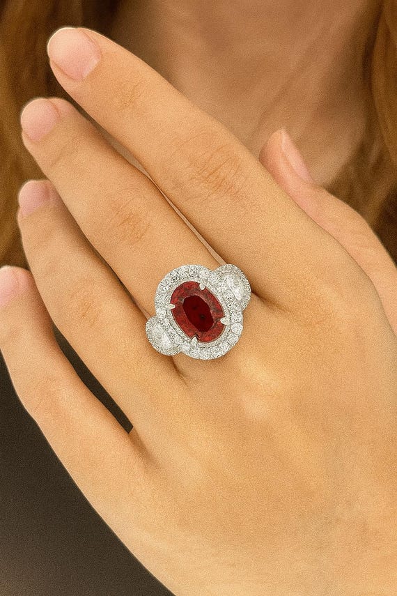 AAA Ruby and Diamond Ring: 18K White Gold Two-Tone Statement Ring