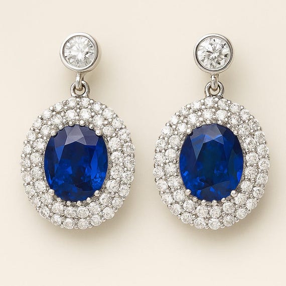 Cornflower Blue Ceylon Sapphire Diamond Earrings | 18K White Gold