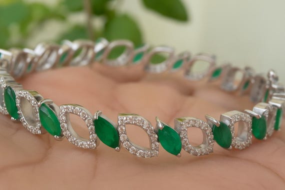 Emerald & Diamond Tennis Bracelet, 4.80 Carat, 14K White Gold