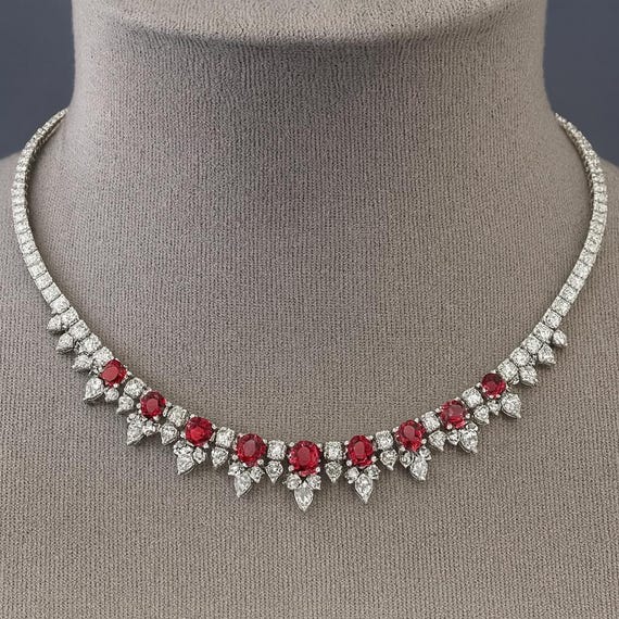 8.32Ct Mozambique Ruby Tennis Necklace – Platinum 950, Handmade Jewelry