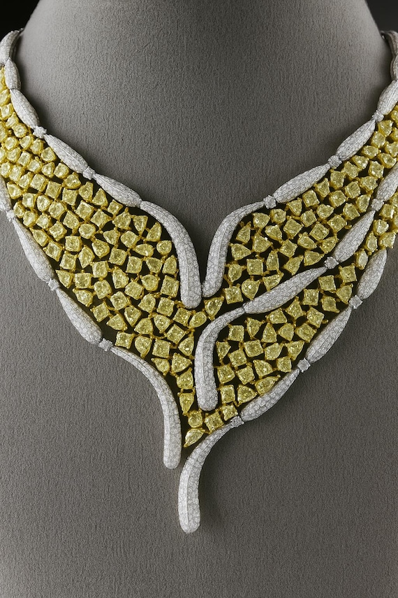 55.42CT Diamond Leaf Tennis Necklace | 18K Two-Tone Gold