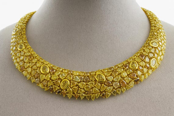 18K Yellow Gold Multi-Color Diamond Necklace, GIA Certified