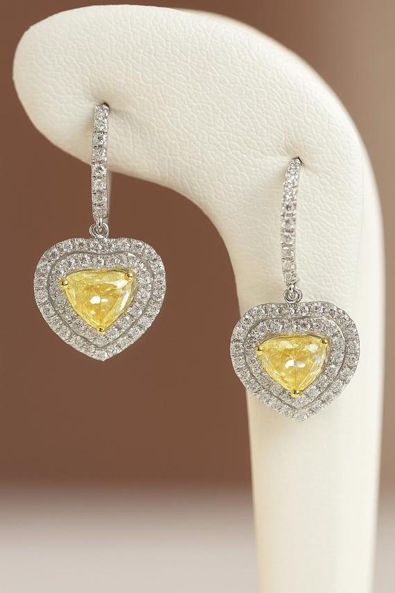 2.87ct Canary Yellow Diamond Earrings | 18K Gold Studs, Bridal Jewelry