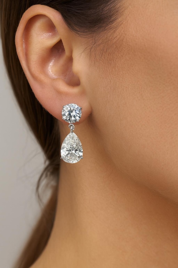 GIA 14.8CT Diamond Dangle Earrings | Handmade 18K White Gold