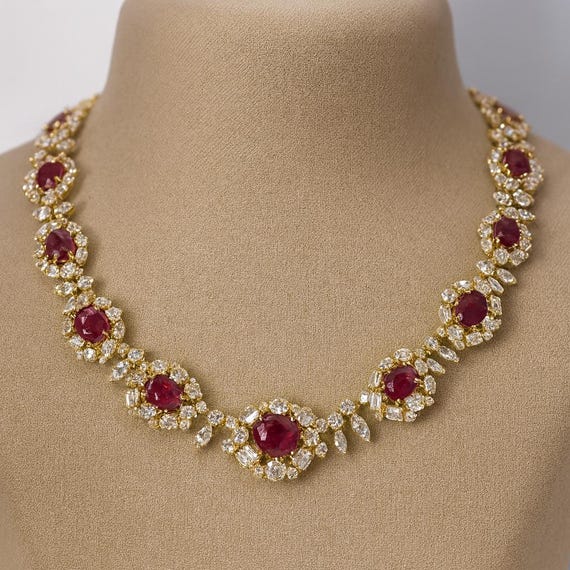 Burma Ruby Diamond Riviera Necklace – 18K Gold Statement Jewelry
