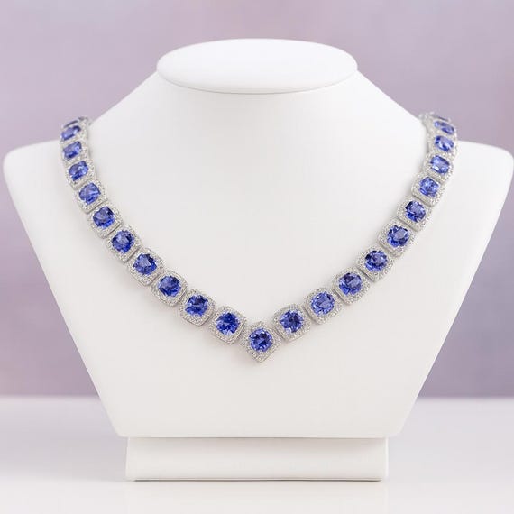 AAA Tanzanite & Diamond Platinum Necklace: Handmade Statement Jewelry