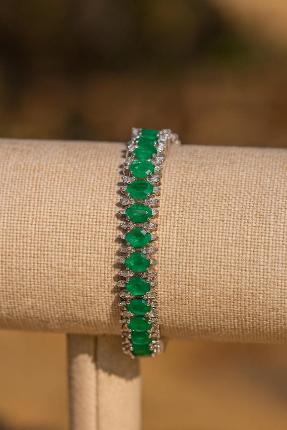 30.39 Carat Zambian Emerald SI/H Diamond Bracelet 18K White Gold Luxury Fine Jewelry Natural Gemstone Tennis Bracelet Gift for Women