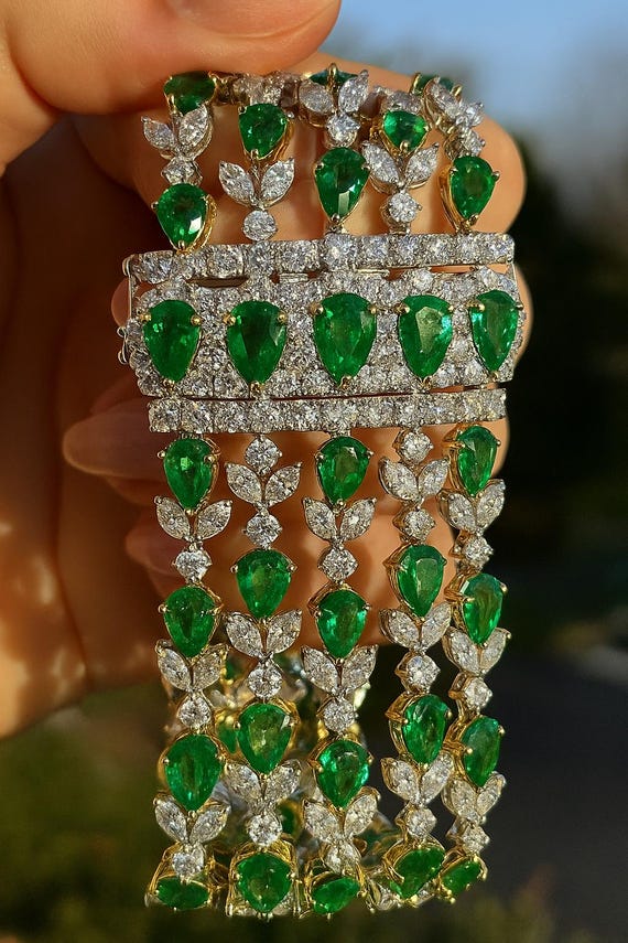 Emerald Diamond Tennis Bracelet, 78 Carat, 18K White & Yellow Gold