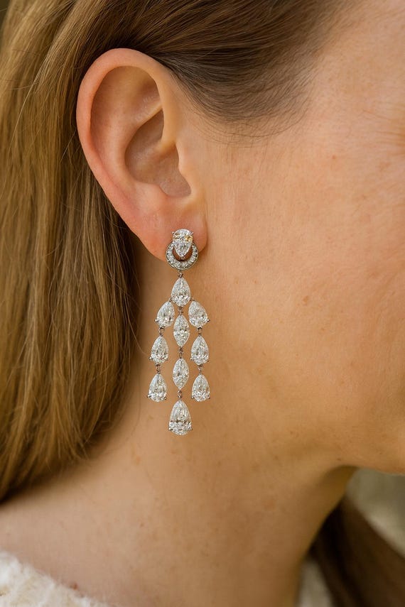Platinum Diamond Chandelier Earrings | VS/F Natural Diamonds, Bridal