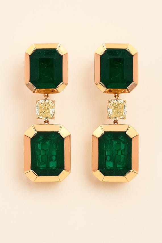 14K Rose Gold Emerald Diamond Earrings | Fine Jewelry