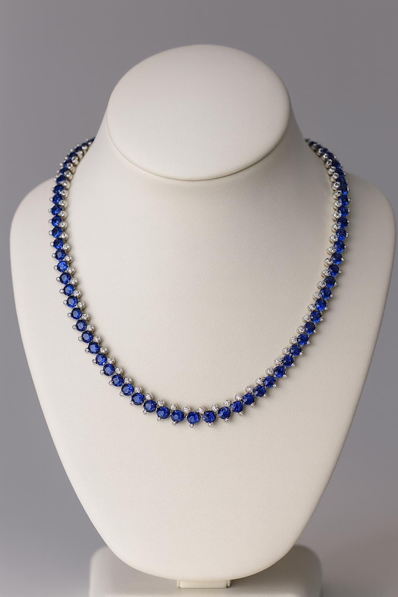 14K Gold No Heat Sapphire & Diamond Collar Necklace