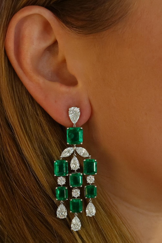 23.92ct Colombian Emerald & Diamond Platinum Dangle Earrings