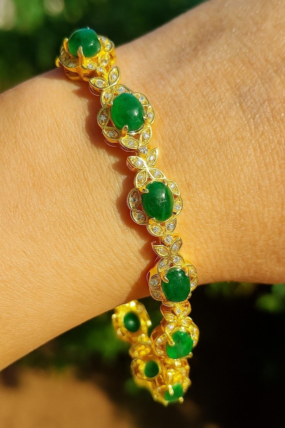 Emerald Diamond 14K Yellow Gold Bracelet, Fine Jewelry